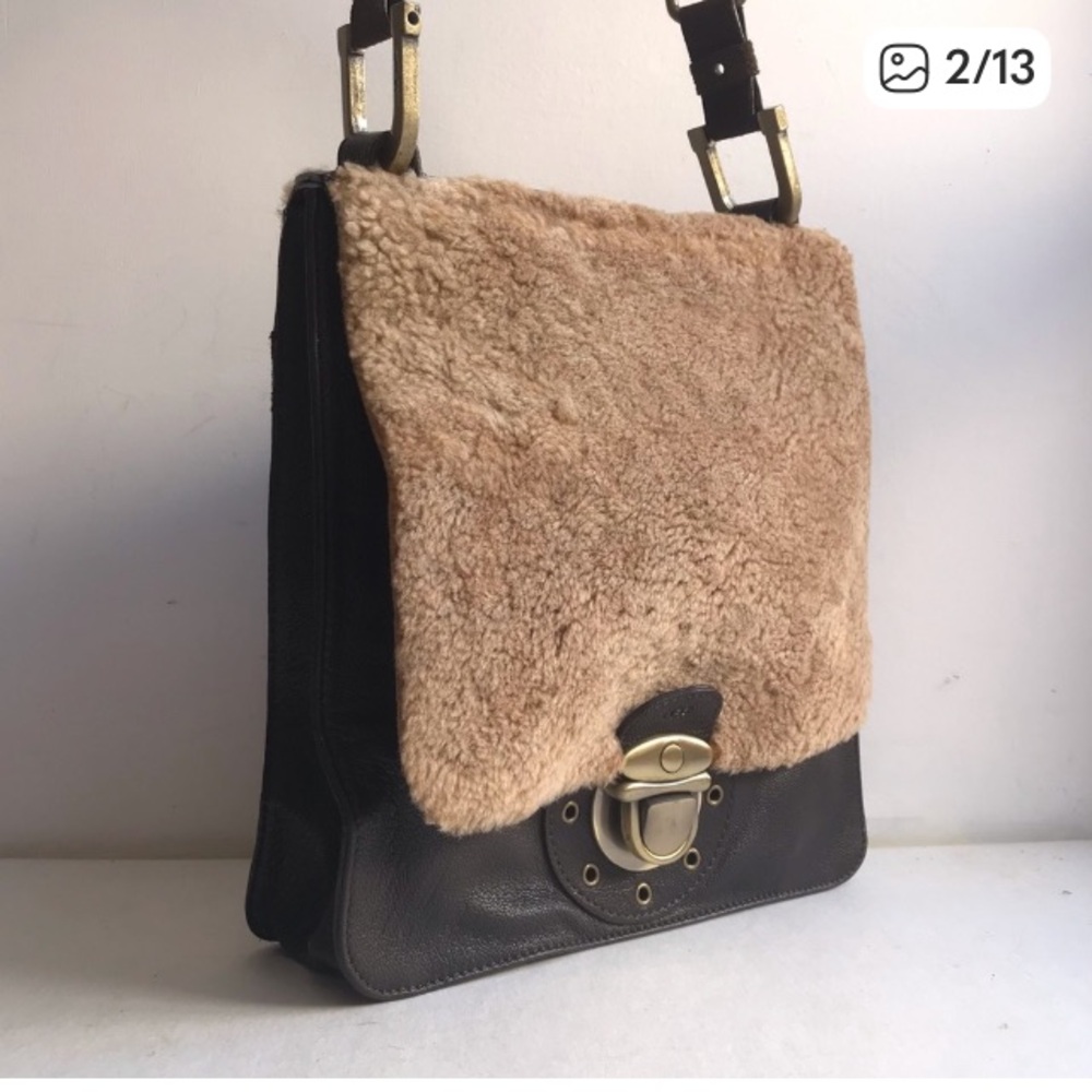 UGG Australia Purse Brown Leather Shearling Slimline - Picture 2 of 12